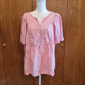 Terra & Sky Pink Button-Front Blouse, Like New, 3x, Could Use As Maternity